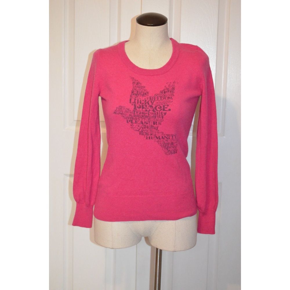 VINTAGE Lucky‎ Brand Sweater Womens XS Pink Dove Shaped Encouraging Words